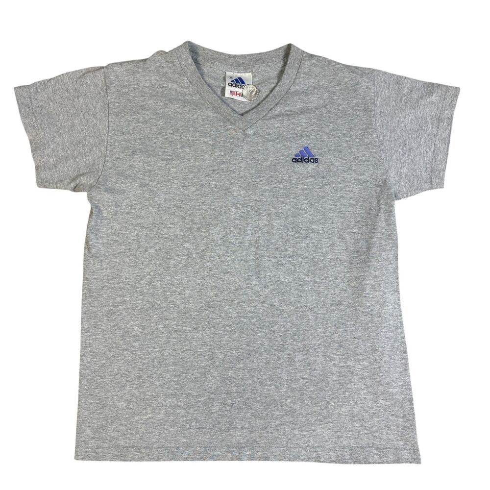 vintage 90s adidas v-neck gray tshirt womens M/L embroidered sportswear athletic